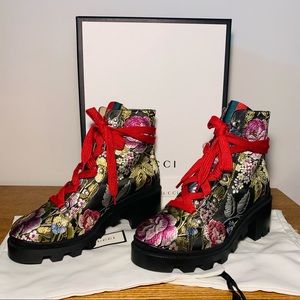 GUCCI Trip Floral Jacquard Combat Hiker Boots
